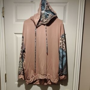 White Birch Pink Hoodie with Paisley Patterned Sleeves.